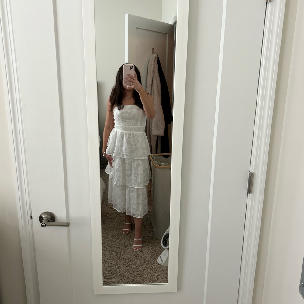 Lulus Elegant White Lace Tiered Dress